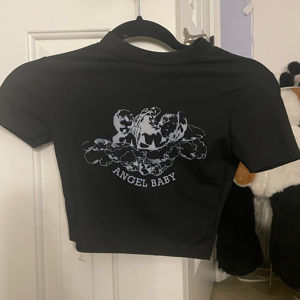 Angel Baby Black Ribbed Baby Tee